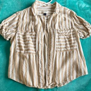 Universal Thread Beige Striped Button-Down Shirt